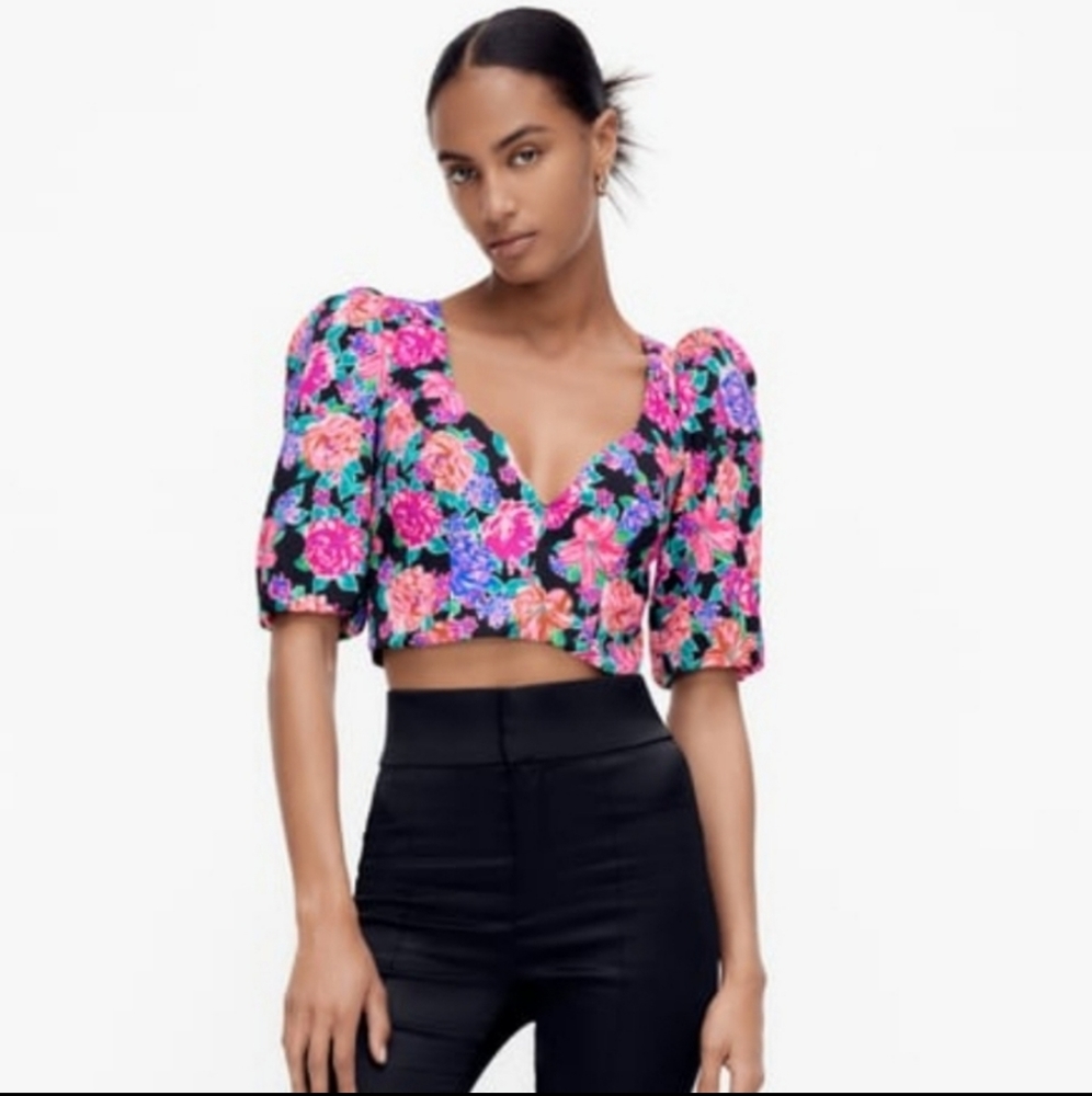 🆕️ Zara Floral Sweetheart Crop Top - Picture 3 of 4